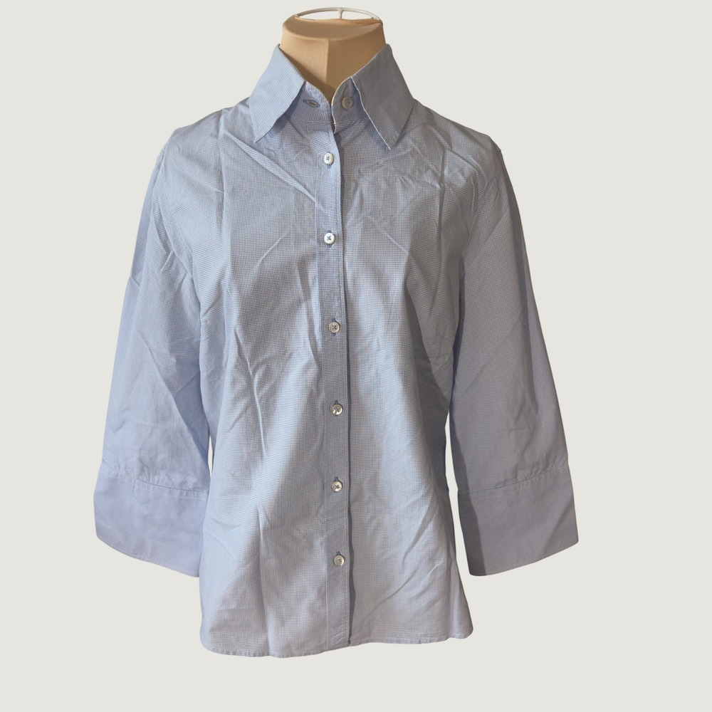 3166 | J.McLaughlin Gingham 3/4 Sleeve Button Down Blue White Women 8